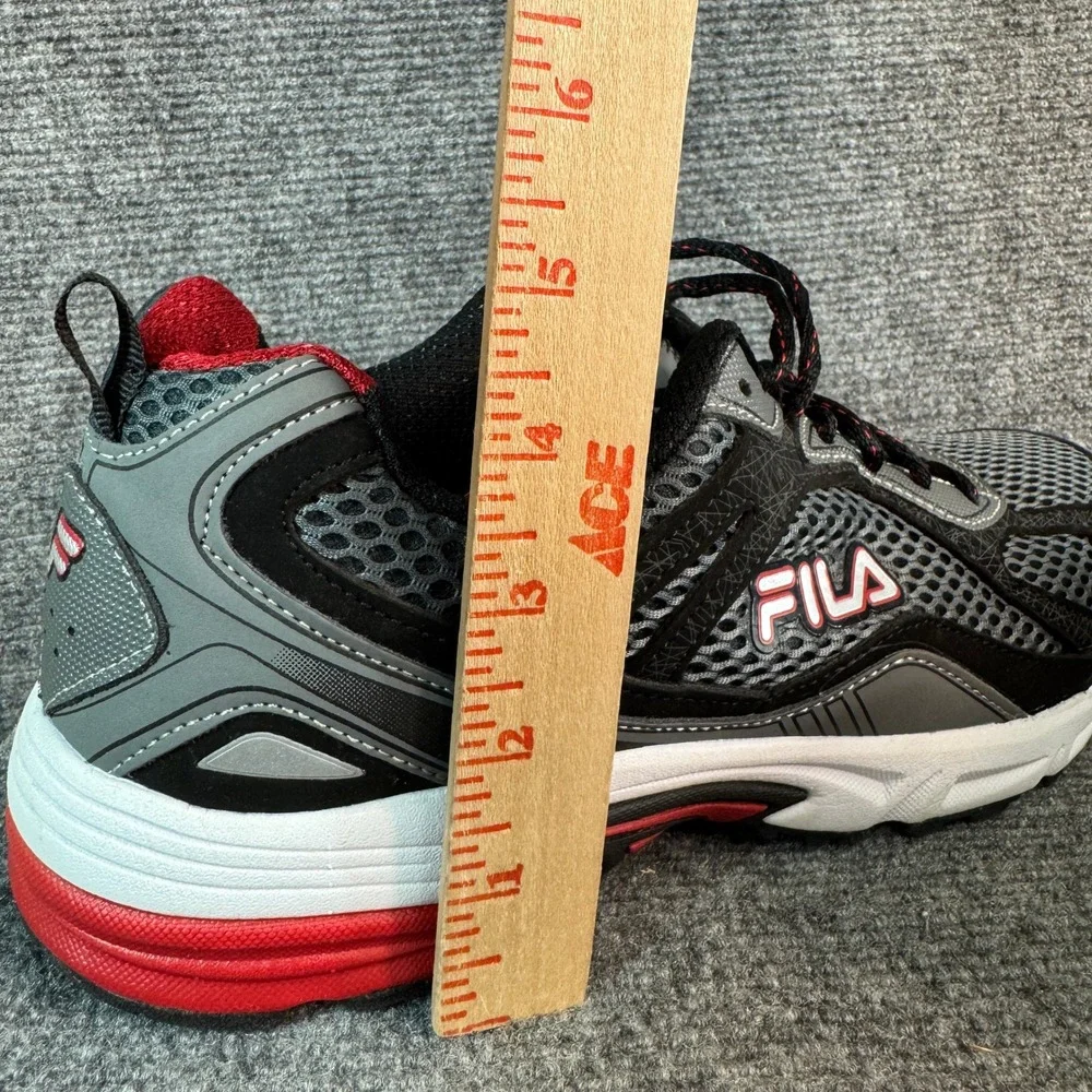 Fila Mens Running Shoes Gray Black Red Mesh Athletic Sneakers 10EEEE